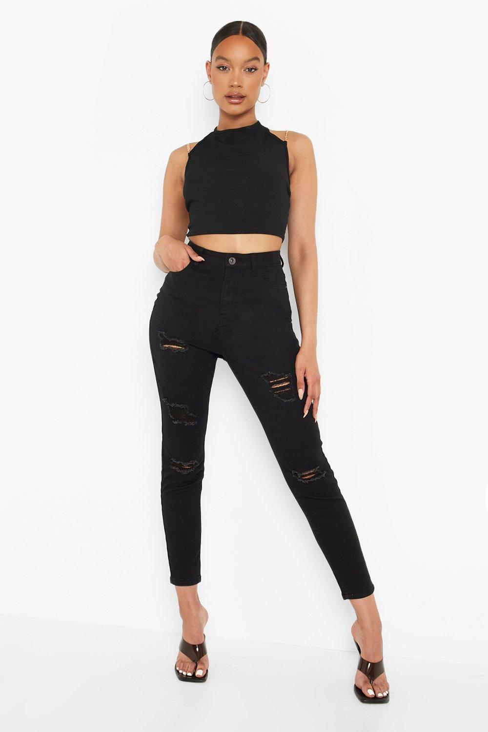 Black high rise hot sale ripped skinny jeans